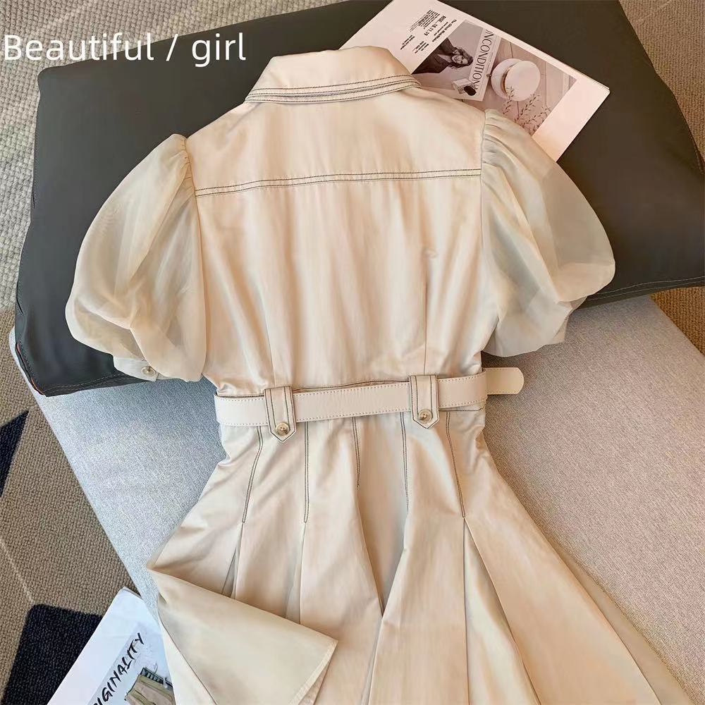 2022 Large fat sister Polo neck slim dress 2022 new design sense of minority French style foreign style bubble sleeve skirt