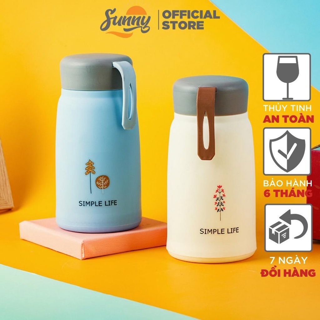 Bình Giữ Nhiệt 350Ml Simple Lõi Thủy Tinh Bọc Nhựa Lúa Mạch Cách Nhiệt - Bình Nước Bn15