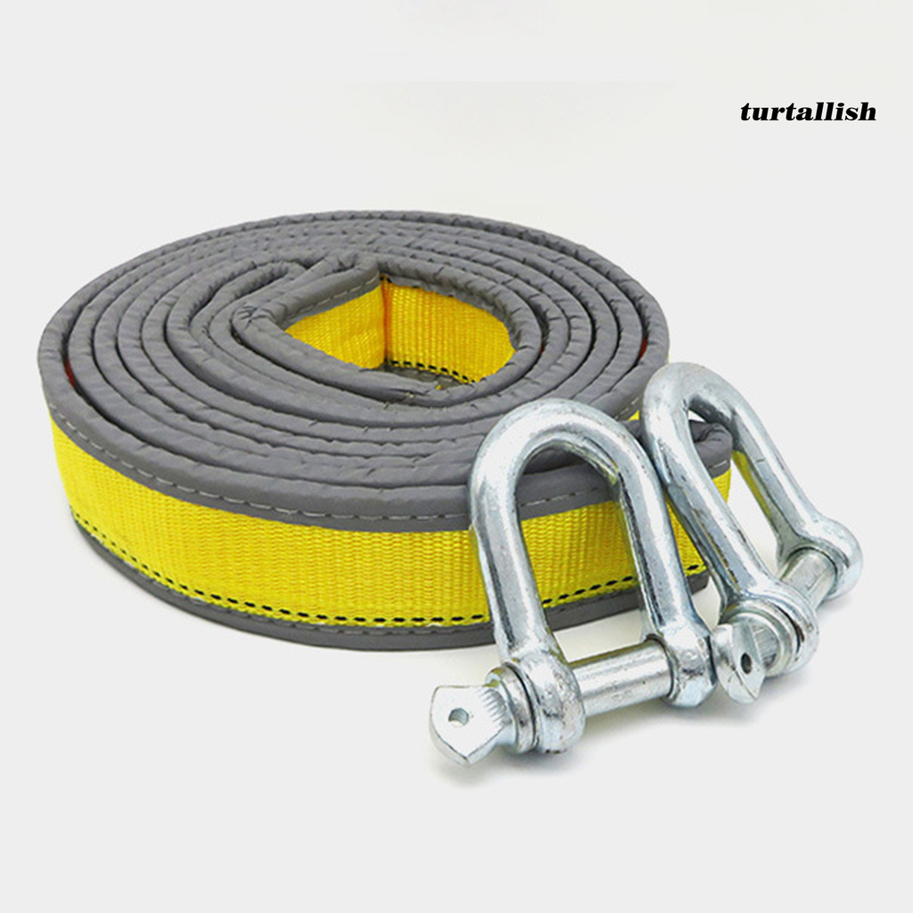 TURTALLISH 3Pcs/Set 4m Tow Strap with U-shaped Hooks Reflective Design Yellow Multifunctional Car Haul Rope for Outdoor