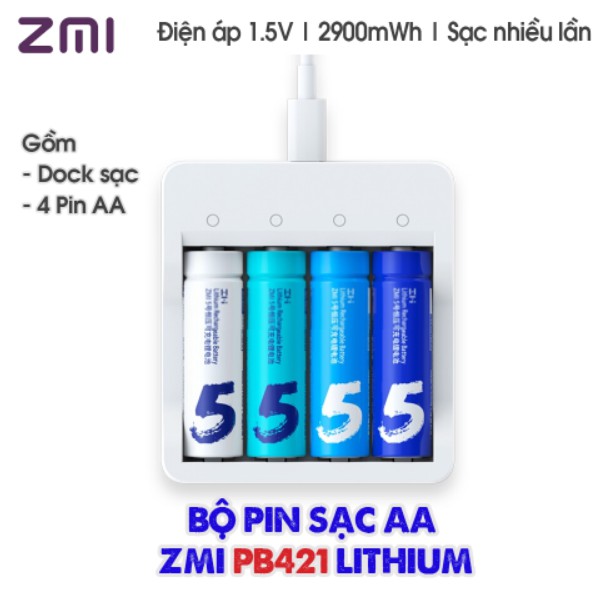 Pin Sạc 1.5V lithium AA Xiaomi ZMI 2900mWh, pin sạc điện áp cố định dùng cho máy hút sữa Avent, mickaraoke, nhiệt kế ..