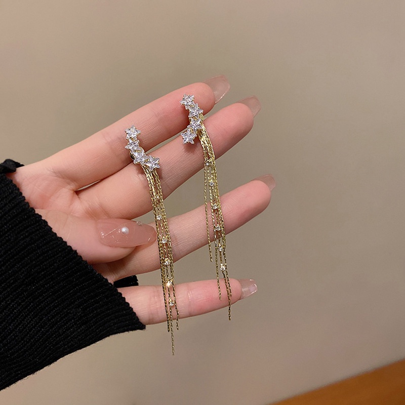 wangyue New Fashion Women's Crystal Gold Long Tassel Earrings Jewelry