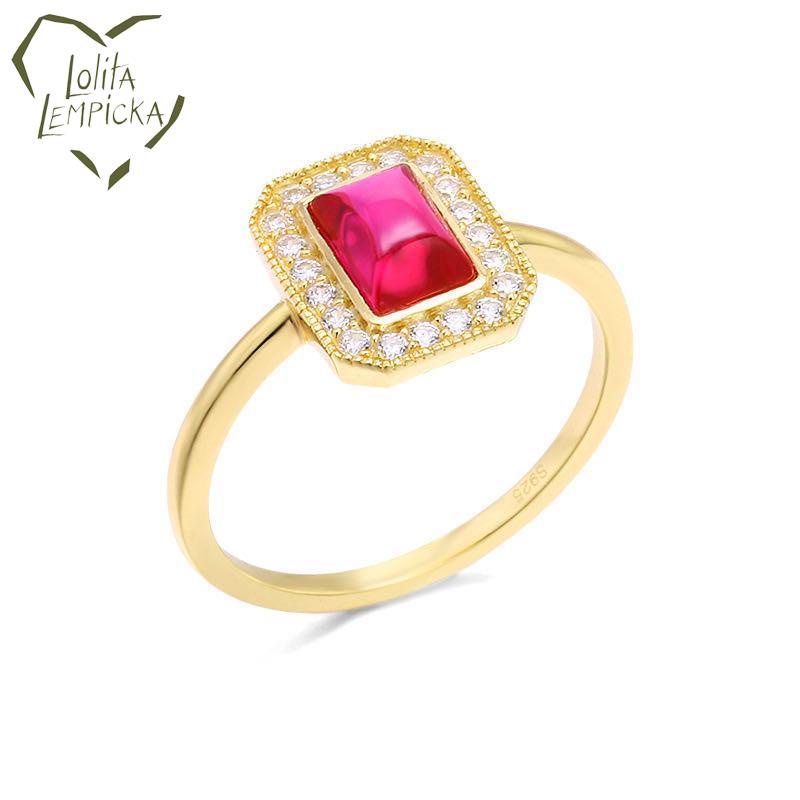 Nhẫn Mặt Vuông Đính Đá Ruby Phong Cách Retro Nhật Bản