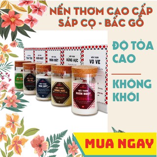 Nến thơm phòng cao cấp, thư giãn, trang trí 🕯Nến thơm đẹp tinh dầu thiên nhiên xuất khẩu bấc gỗ QUÊ MỘT CỤC 200g
