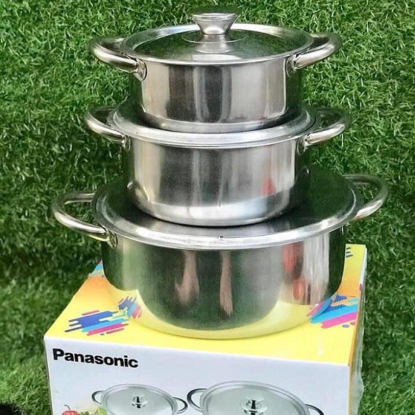 [FREESHIP] BỘ 3 NỒI INOX PANASONIC - SHARK - NỒI 3 ĐÁY NẮP KÍNH FIVE STAR 20cM