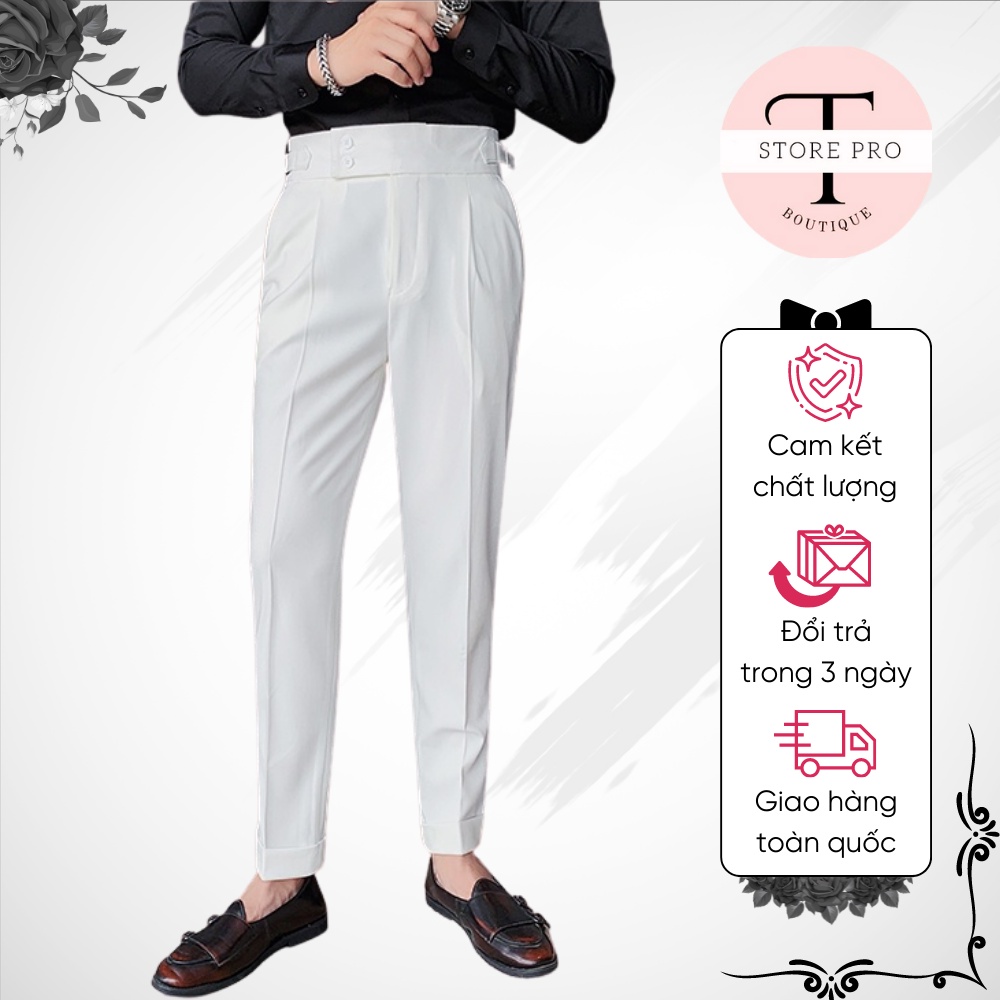 Quần âu nam cạp cao 2 khuy kiểu dáng Hàn Quốc, dáng baggy công sở, chất vải co giãn nhẹ.