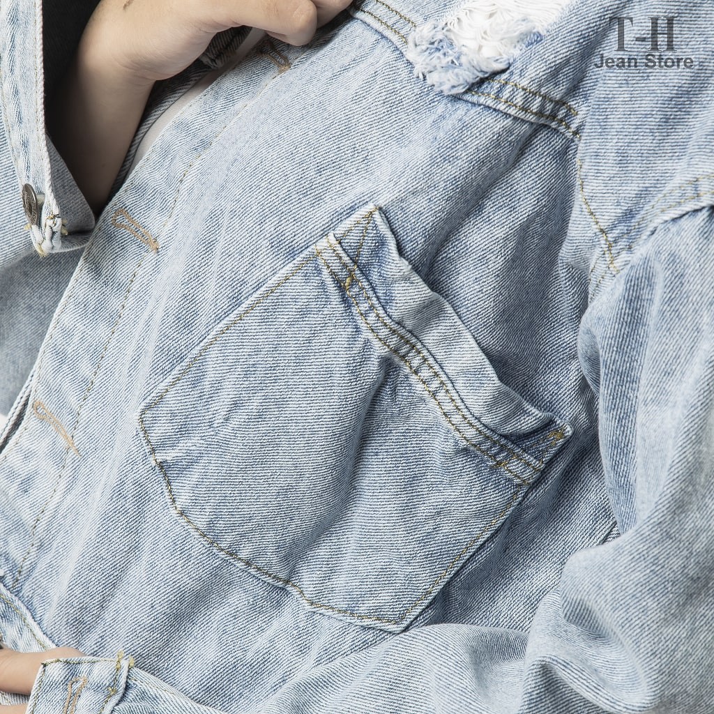 Áo khoác jean nữ TH Store phối chữ cá tính áo khoác bò phong cách ulzzang chống nắng