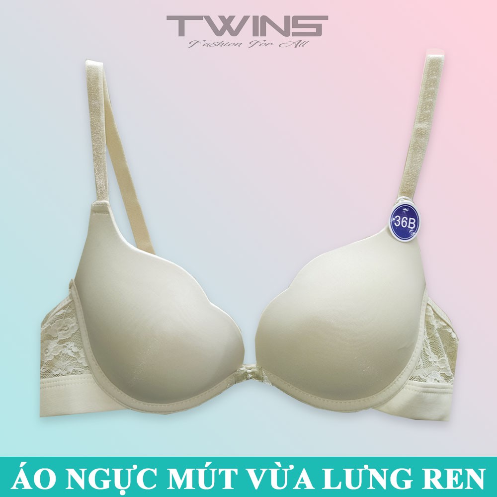 Áo ngực nữ có gọng nâng ngực tạo khe phom chữ V trơn lưng ren mút ép vừa mềm mịn size 34-36-38