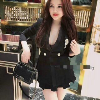 SET ÁO VEST VIỀN PHI + CHÂN VÁY XẾP LY