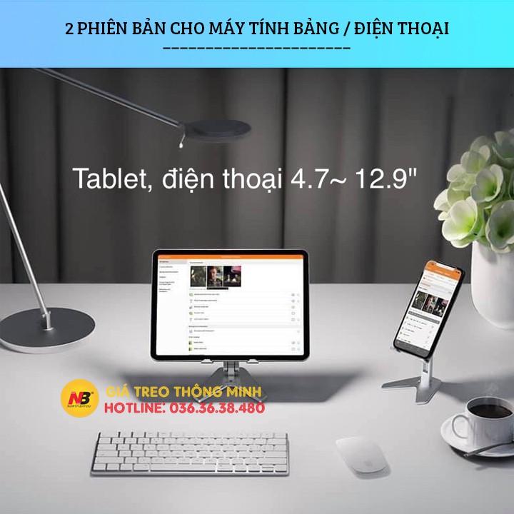 Giá đỡ điện thoại máy tính bảng tablet cho iPhone, iPad, Surface, Samsung P10 hợp kim nhôm - Gấp Gọn Tiện Lợi