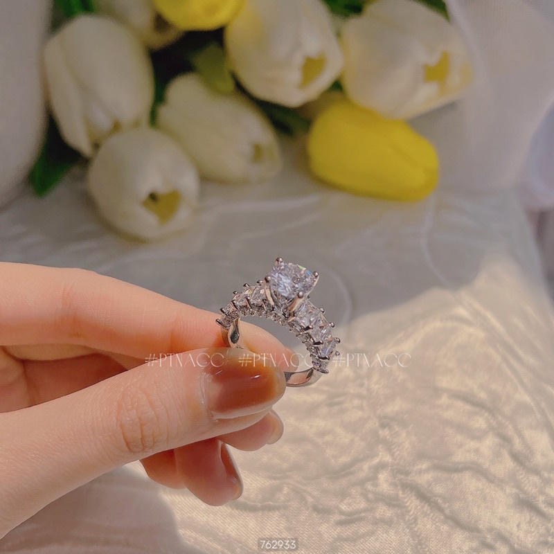 Nhẫn xi bạch kim đính đá paguet, nhẫn nữ đơn giản sáng đẹp .PTNACC.