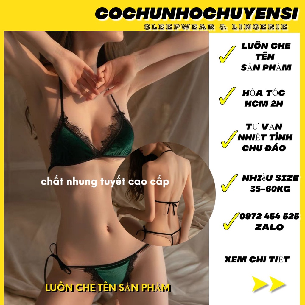 Bk036  - Bộ đồ lót lọt khe nhung phối ren quyến rũ cho nữ - Cochunhochuyensi | BigBuy360 - bigbuy360.vn