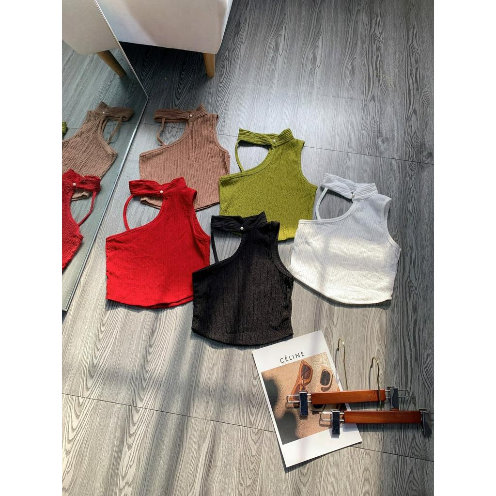 Áo yếm hạt ngọc cổ khoét 1 bên vai 1 dây kiểu dáng croptop cực sexy , chất thun xốp mềm mịn