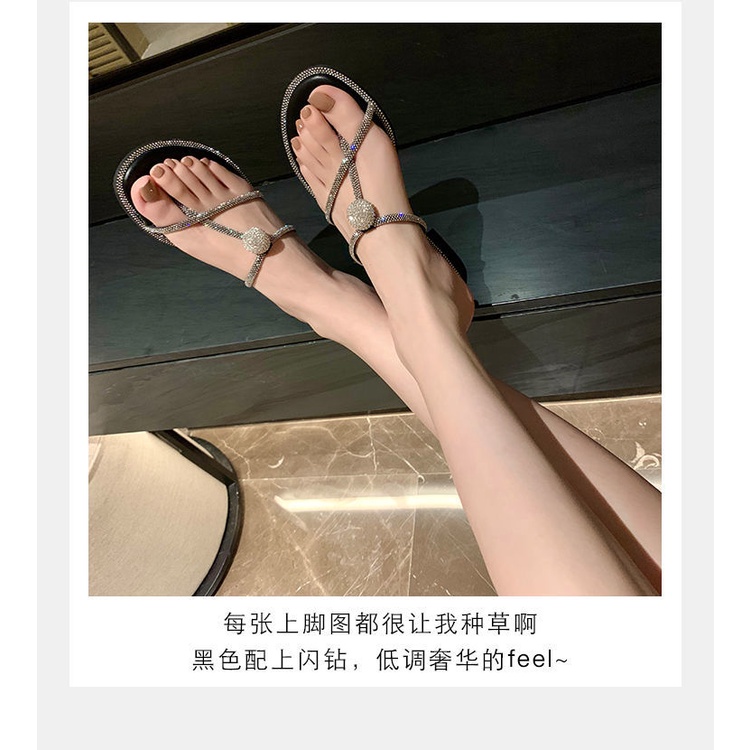 Dép Sandal Đế Bằng Đính Đá Chống Mòn Thời Trang Mùa Hè Mới Cho Nữ