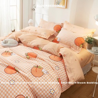 Set Chăn Ga Gối Cotton Poly 4 món - Quả đào kẻ cam