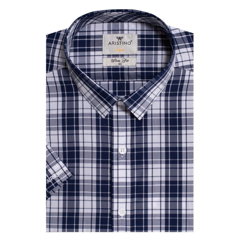 Áo sơ mi ngắn tay Aristino ASS003S9 màu trắng Caro xanh, slimfit, chất bamboo | BigBuy360 - bigbuy360.vn