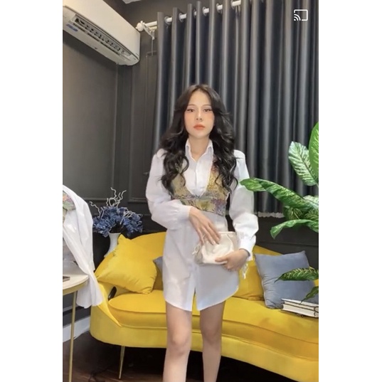 Set sơ mi kèm yếm vải gấm hotgirl