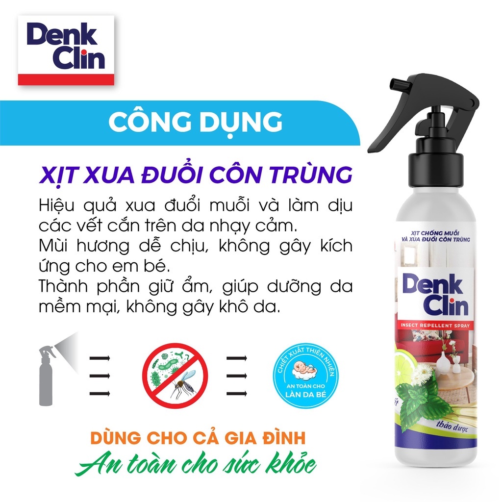 Xịt xua đuổi muỗi, côn trùng Denk Clin 200ml hiệu quả