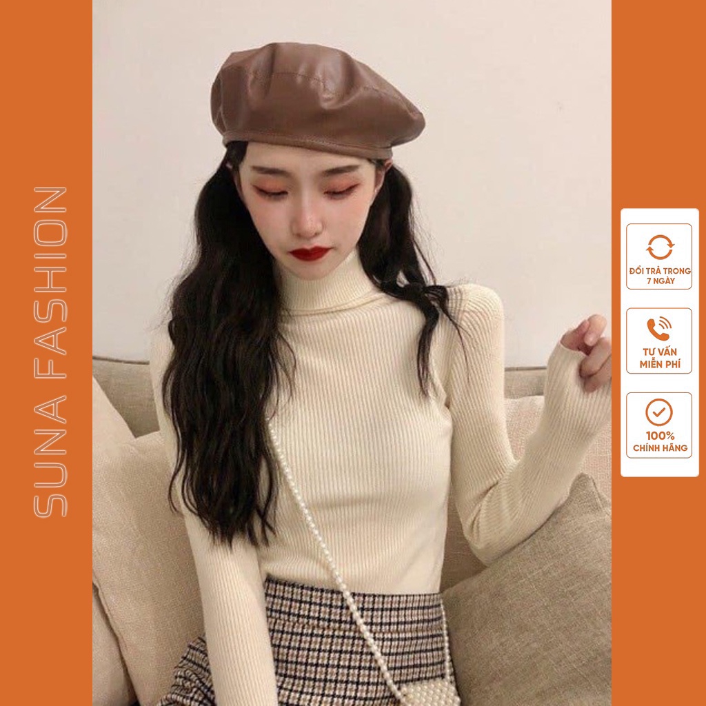 Áo thun nữ tay dài cổ lọ len tăm, Áo phông nữ cổ cao dài tay thu đông 42 - 56KG SUNA FASHION