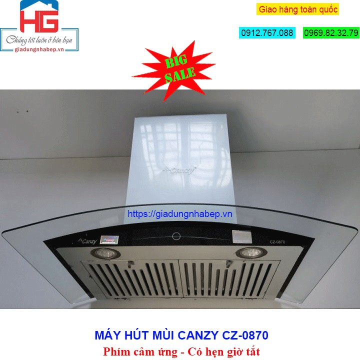 [Lưới Lọc Mỡ Bằng Inox Thanh - Bền  Đẹp] Máy Hút Mùi Kính Cong CZ-0870, Máy Hút Khói Khử Mùi Bếp Can_zy