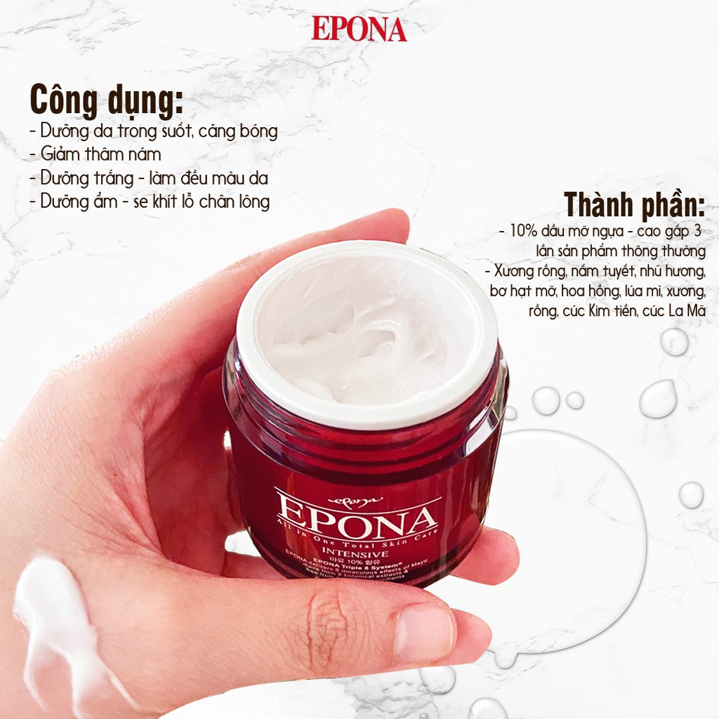 Kem dưỡng da trắng hồng - căng bóng sau 12 ngày chiết xuất dầu ngựa Epona All In One Intensive 50ml