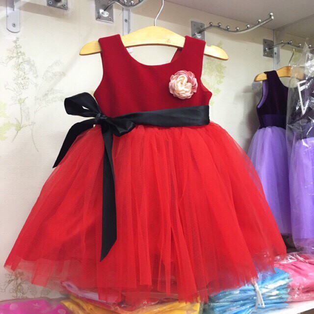 Đầm công chúa áo nhung váy voan đỏ 3 lớp, đầm bé gái 7-30kg