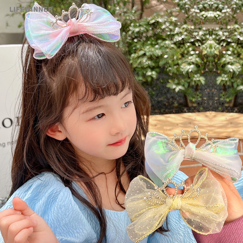 Kẹp Tóc Hình Nơ / Vương Miện 3D Bằng Lưới Phong Cách Vintage Thời Trang Cho Bé Gái