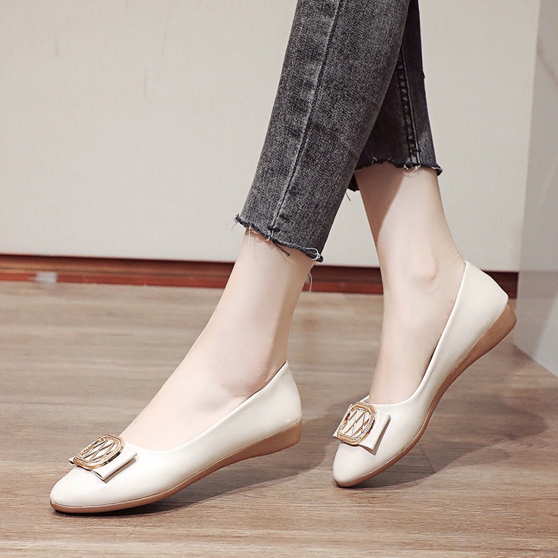 Ielgy Giày Đế Bằng Mũi Nhọn Nhỏ Nhắn Màu Trơn Phong Cách Thanh Lịch