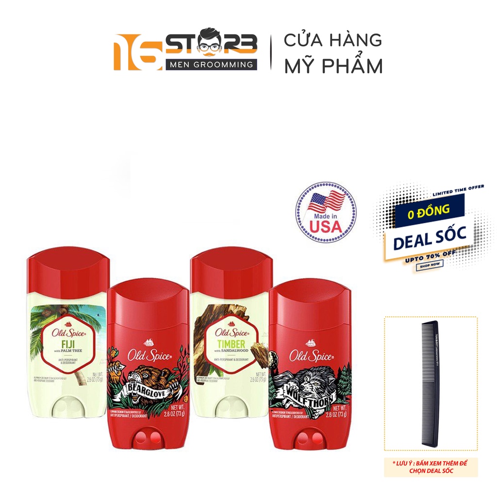 Sáp Khử Mùi Old Spice Timber, Fiji, Bearglove, Wolfthorn 73g/85g - Nhập Khẩu Mỹ