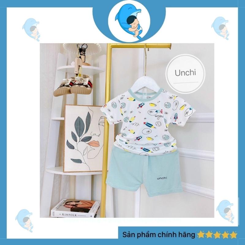 Đồ bộ cộc tay CÀI VAI Unchi chất peptit phối quần màu và họa tiết cực đẹp cho bé trai và bé gái