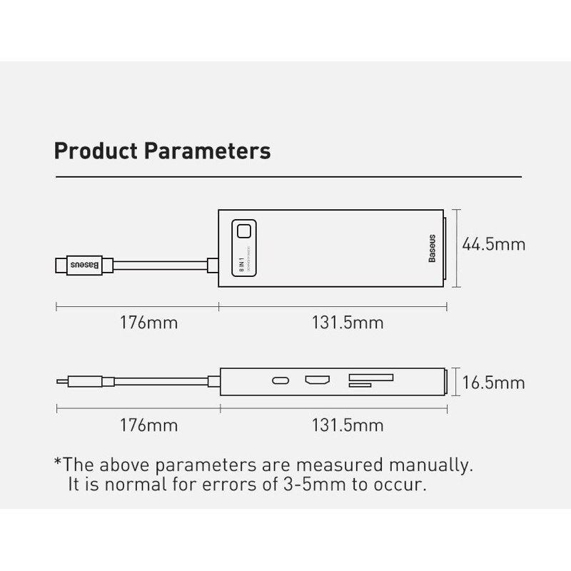 [Ảnh Thật] Baseus Type C to HDMI-compatible USB 3.0 Adapter 8 in 1 Type C HUB Dock for MacBook Pro Air Notebook Splitter