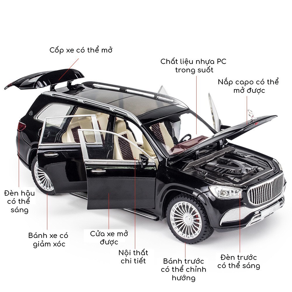 Xe mô hình Mercedes GLS600 tỉ lệ 1:24 hãng Chimei chất liệu kim loại, 3 màu Trắng, Đen, Bạc
