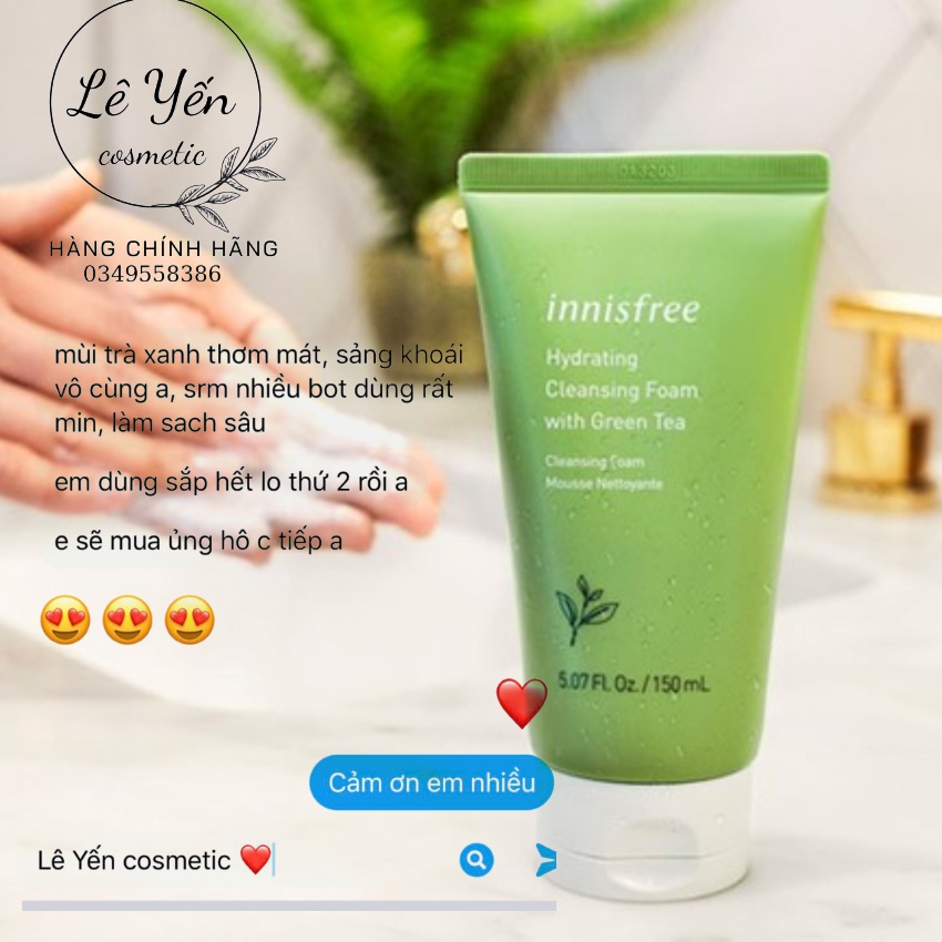 Sữa rửa mặt trà xanh 🔥LOẠI TỐT🔥 sữa Innisfree Green Tea Cleansing Foam với tinh chất từ lá trà, phù hợp mọi loại da