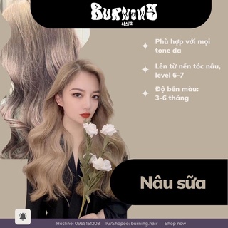 Thuốc nhuộm tóc NÂU SỮA tặng kèm oxi trợ nhuộm, găng tay, mũ trùm tiện lợi | Burning Hair