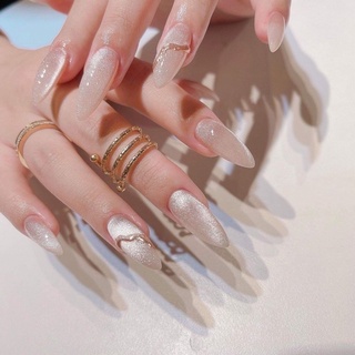 Nailbox nuna móng úp thiết kế móng tay màu nude mắt mèo lấp lánh vẽ viền gương lãi nổi 2 ngón giao hỏa tốc now ship