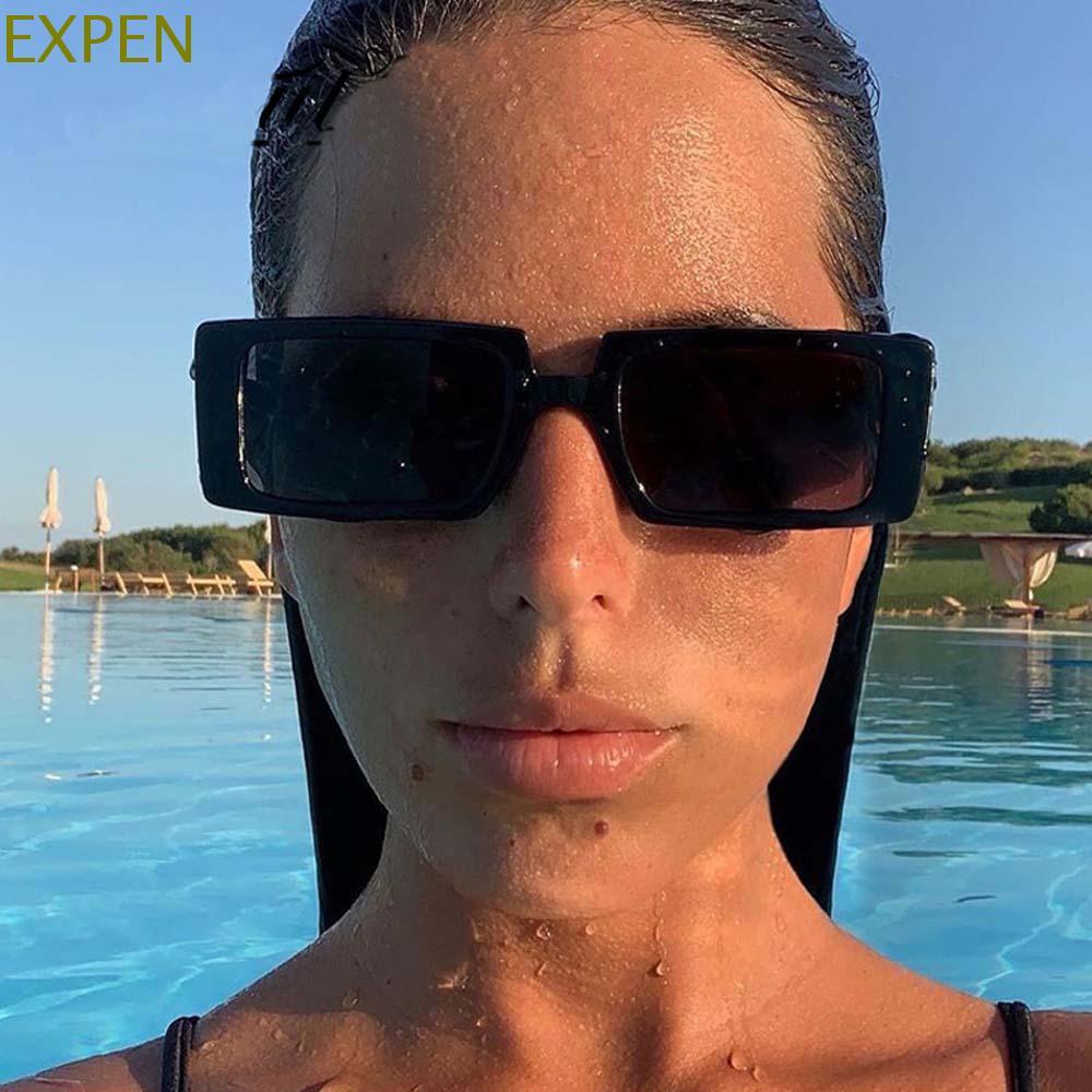 EXPEN Vintage Outdoor Eyewear Cool Green Fluorescent Rectangle Sunglasses Women Thick Frame Fashion Street Shot Retro Ladies UV400 Protection