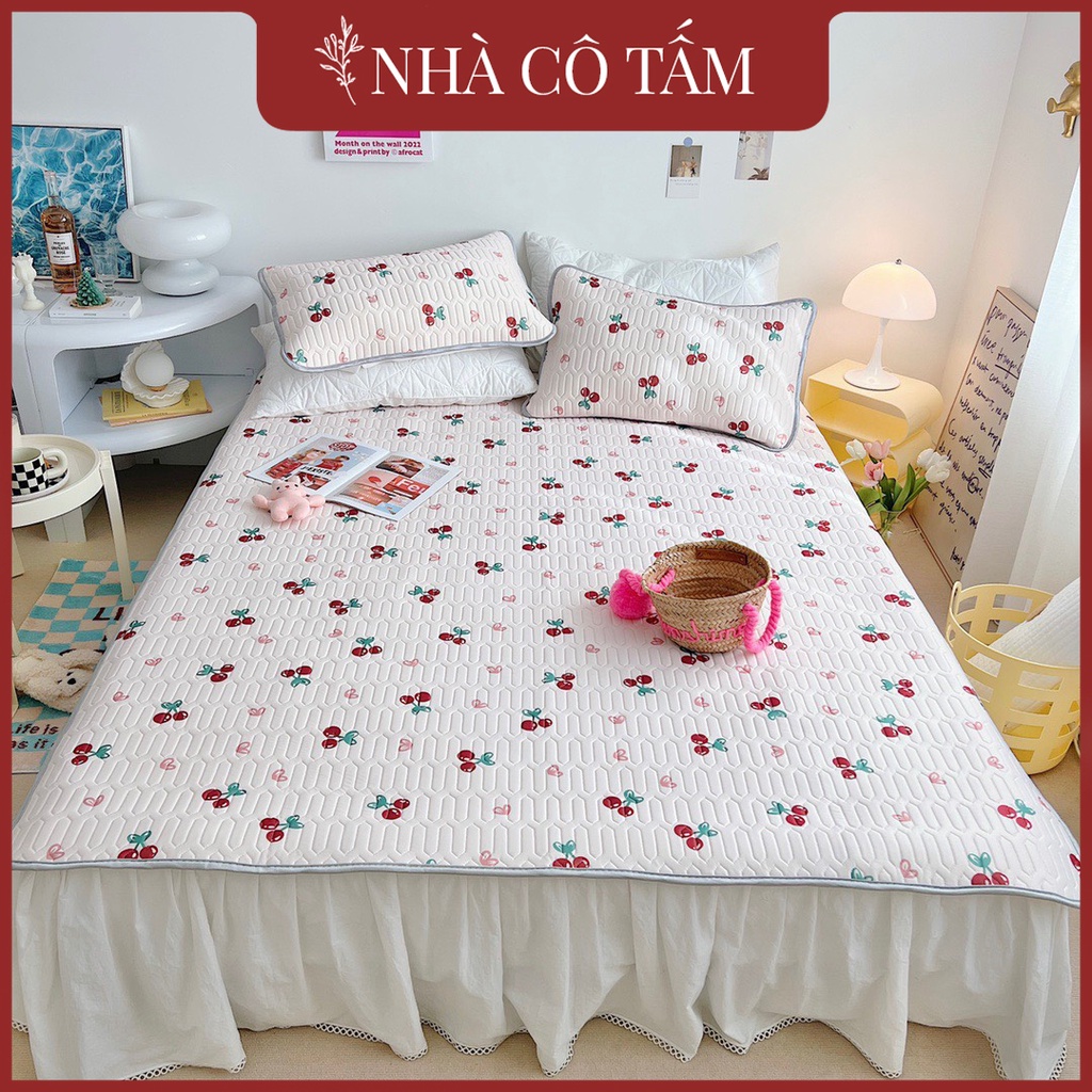 Loại 1-5D Dày Dặn -Chiếu Điều Hòa Cao Su Non TENCEL LATEX Siêu Êm-Họa Tiết Cherry Đỏ Mọng -Tặng Kèm 2 Vỏ Gối -Có Video