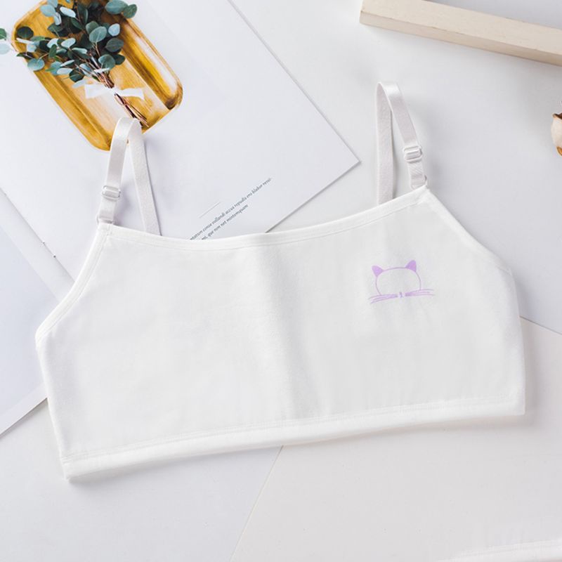 Áo Ngực Cotton Hai Lớp Màu Kẹo Ngọt In Họa Tiết Mèo Hoạt Hình Dễ Thương Dành Cho Tuổi Teen