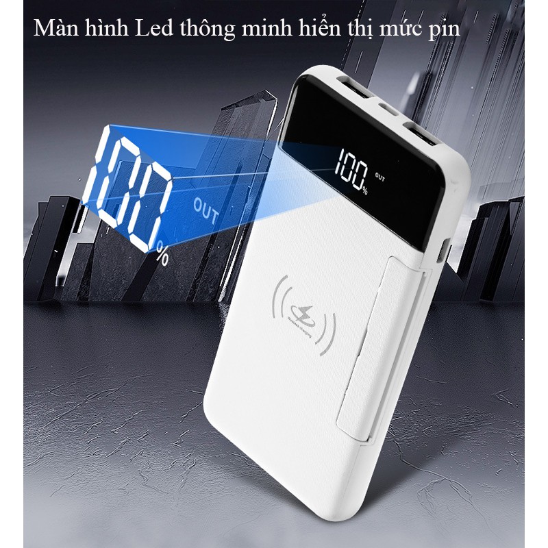 Sạc dự phòng không dây 10000mah - Pin dự phòng không dây có màn hình led, có giá đỡ QT