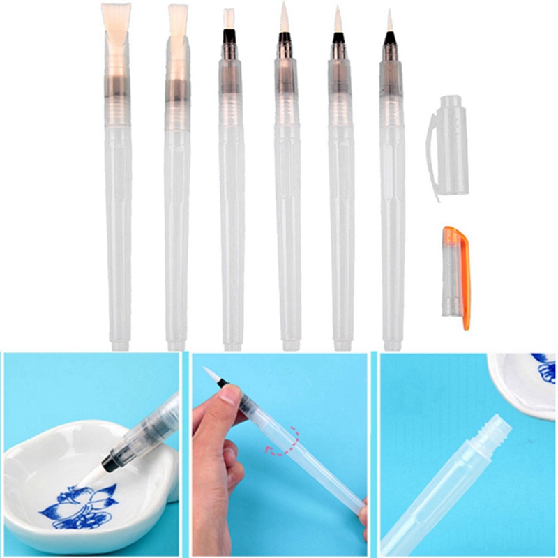 6 pcs solid watercolor paint pen soft tip water storage brush set