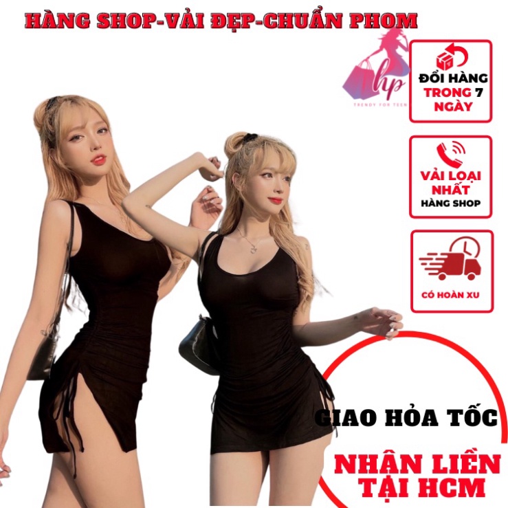Váy đầm nữ 3 lỗ sát nách dáng ngắn rút dây xẻ tà ôm body thun xịn mịn dự tiệc sang chảnh thời trang sexy VD200 -HP Tee