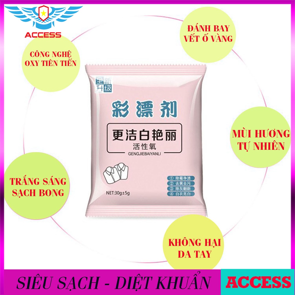 [ BỘ 50 GÓI ] Bột tẩy vết bẩn quần áo trắng, màu - Tẩy Sạch Ố, Nấm Mốc an toàn Pha nước ấm ACCESS-SHOP