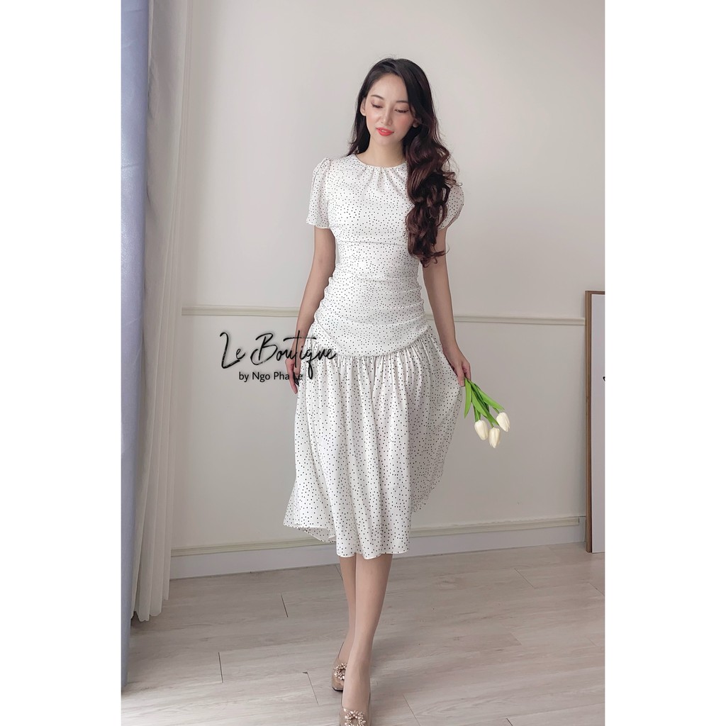 Đầm Cổ Tròn Chấm bi Maxi Dài xòe Bánh bèo, Đi làm đi chơi, du lịch, Trắng, Xanh | BigBuy360 - bigbuy360.vn