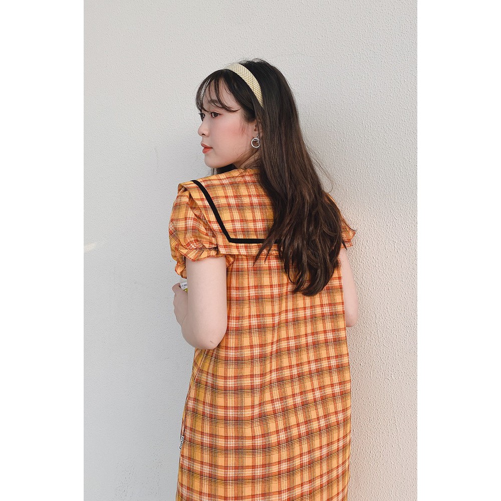 Đầm váy nữ 92WEAR đủ màu, đủ size, dáng suông ngắn tay kẻ caro viền lá cổ DXW0235 | BigBuy360 - bigbuy360.vn