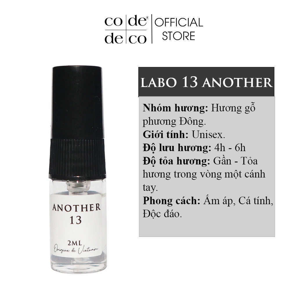 [Mã SKAMLTSM9 giảm 10% đơn 99K] Tinh Dầu Nước Hoa Code Deco Another 13 Ấm Áp, Cá Tính, Độc Đáo Vial 2ml Dùng Thử