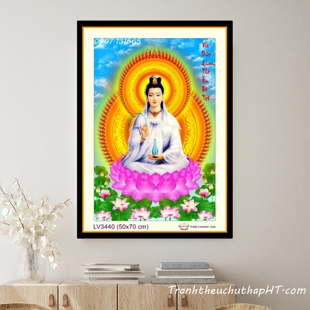 Tranh thêu chữ thập Phật bà Quan Âm - Tự thêu