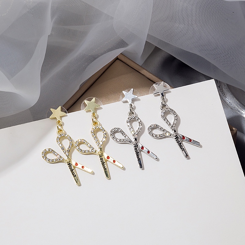 Bông tai mạ bạc S925 hình kéo dài đính đá kim cương dễ phối đồ cho nữ