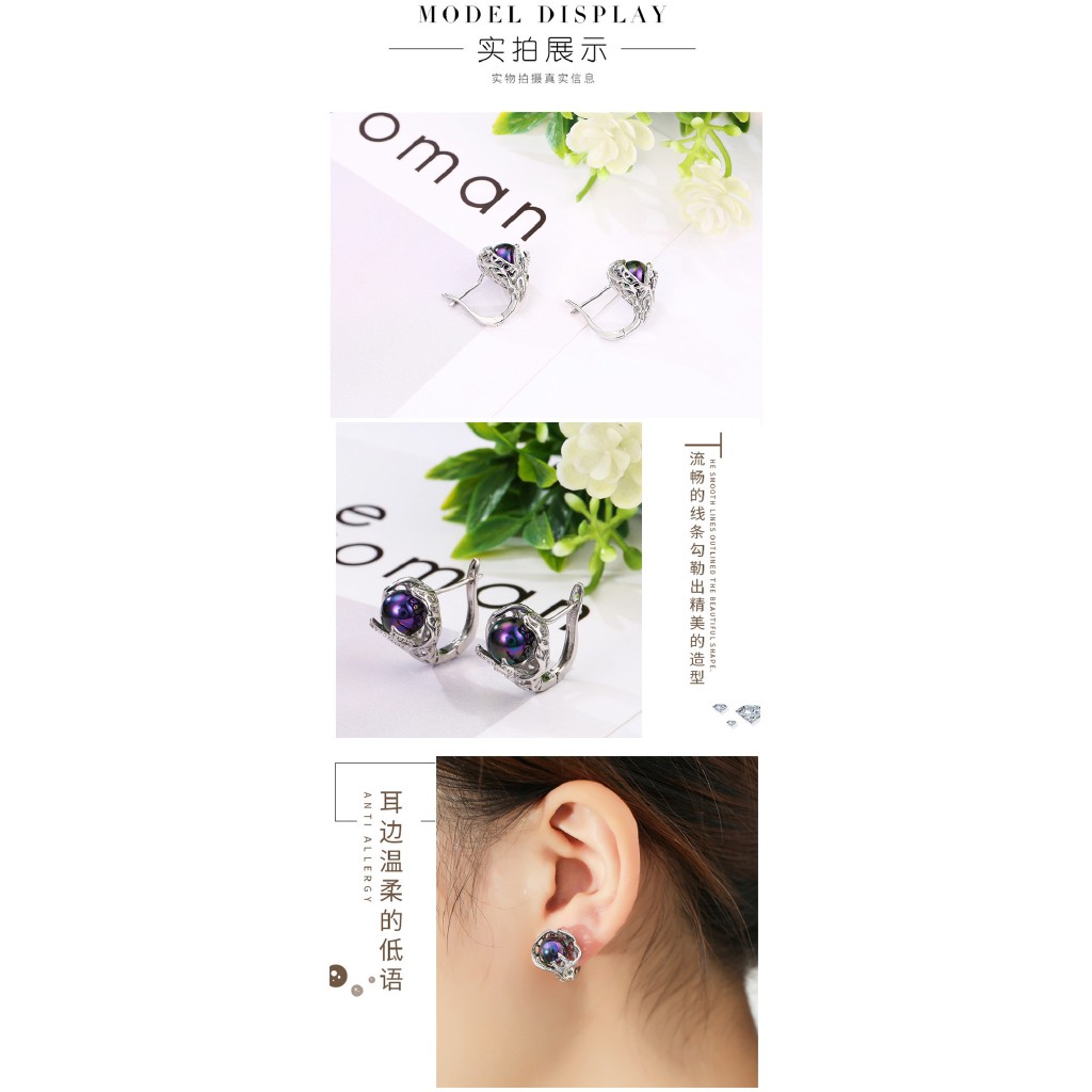 Bông tai mạ bạc 925 đính ngọc trai giả nhiều màu sắc không gây dị ứng