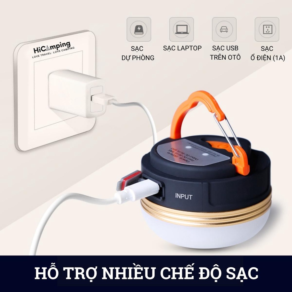 Đèn treo lều, cắm trại dùng 3 pin AAA và  Đèn Pin sạcSạc dự phòng