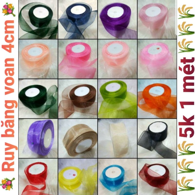 Voan nhũ kim tuyến bảng 4cm thích hợp làm hoa, nơ, trang trí nón