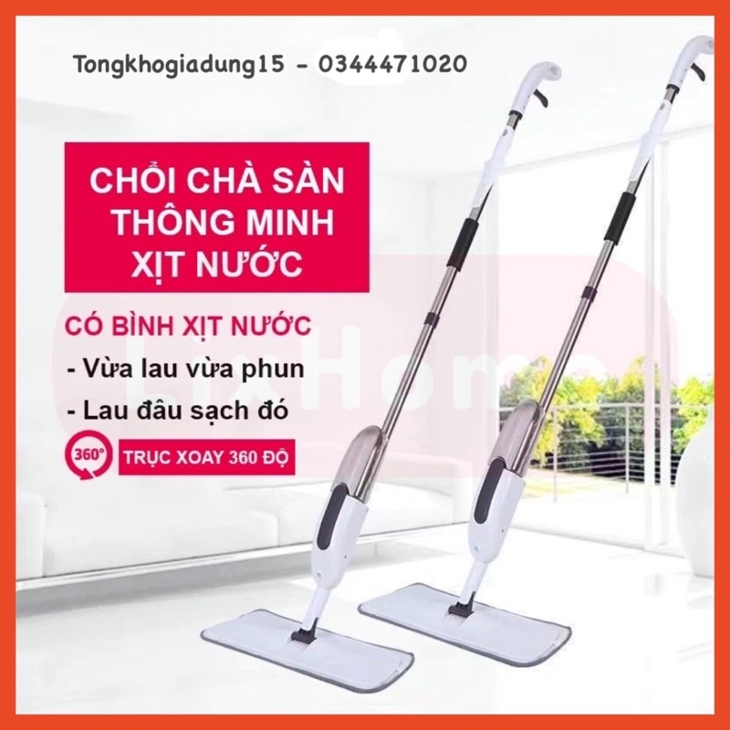 Chổi lau nhà phun sương xoay 360 độ , Cây lau nhà phun sương thông minh